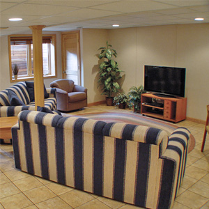 A Finished Basement Living Room Area in Caledonia, WI