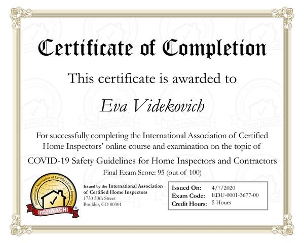 Eva Videkovich Completed the COVID-19 Safety Guidelines for Home...
